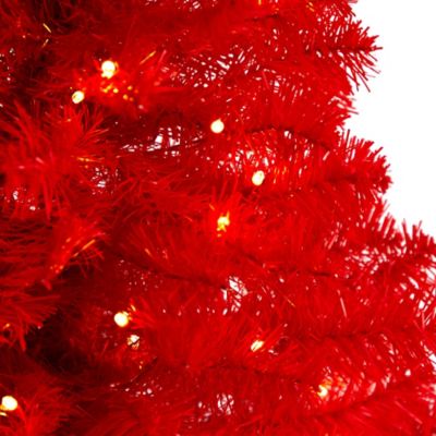 Image showing  3 ft. Pre-Lit Red Artificial Christmas Tree with Bendable Branches