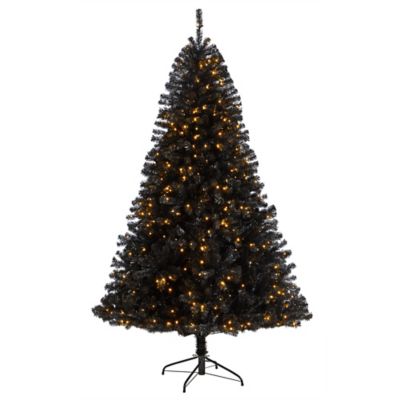 Nearly Natural 7 ft. Black Artificial Christmas Tree with Clear LED Lights and Tips