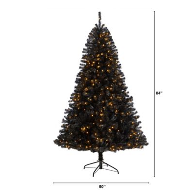 Image showing  7 ft. Black Artificial Christmas Tree with Clear LED Lights and Tips