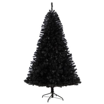Image showing  7 ft. Black Artificial Christmas Tree with Clear LED Lights and Tips