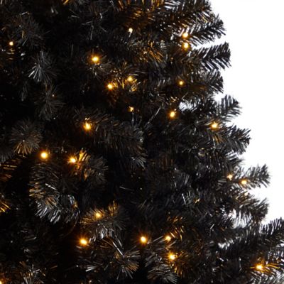 Image showing  7 ft. Black Artificial Christmas Tree with Clear LED Lights and Tips