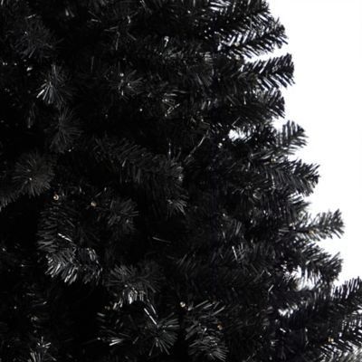 Image showing  7 ft. Black Artificial Christmas Tree with Clear LED Lights and Tips