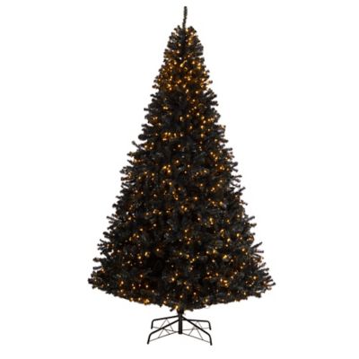 Nearly Natural 10 ft. Black Artificial Christmas Tree with Clear LED Lights and Tips