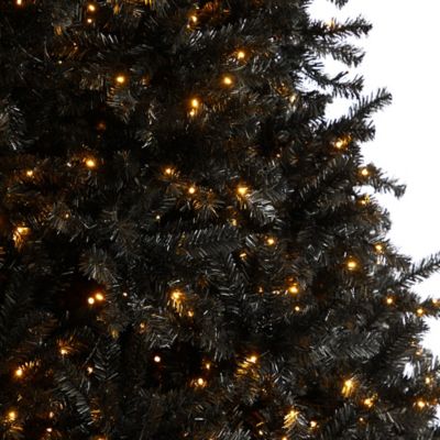 Image showing  10 ft. Pre-Lit Black Artificial Christmas Tree, Clear LED Lights