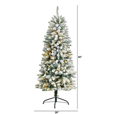 Image showing  5 ft. Slim Flocked Montreal Fir Artificial Christmas Tree with Warm White LED Lights and Bendable Branches
