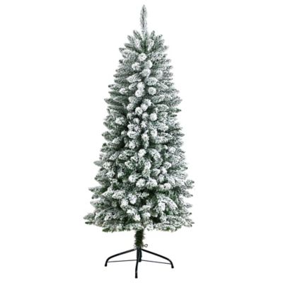 Image showing  5 ft. Slim Flocked Montreal Fir Artificial Christmas Tree with Warm White LED Lights and Bendable Branches