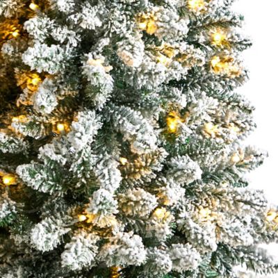 Image showing  5 ft. Slim Flocked Montreal Fir Artificial Christmas Tree with Warm White LED Lights and Bendable Branches
