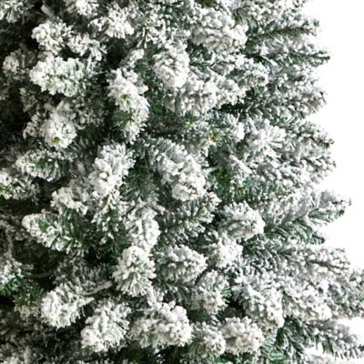 Image showing  5 ft. Slim Flocked Montreal Fir Artificial Christmas Tree with Warm White LED Lights and Bendable Branches