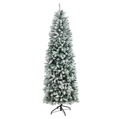 Image showing  7 ft. Slim Flocked Montreal Fir Artificial Christmas Tree with Warm White LED Lights and Bendable Branches