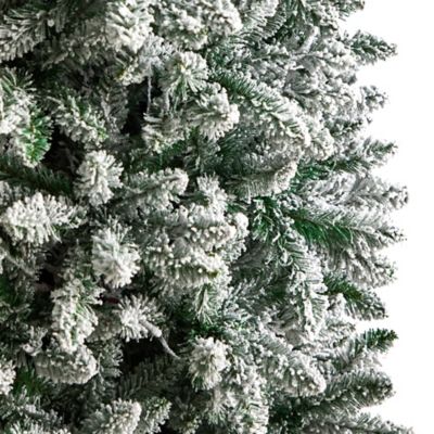 Image showing  7 ft. Slim Flocked Montreal Fir Artificial Christmas Tree with Warm White LED Lights and Bendable Branches