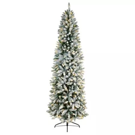 8' Slim Flocked Montreal Artificial Christmas Tree with Warm White LED Lights and Bendable Branches Nearly Natural Artificial Christmas Trees