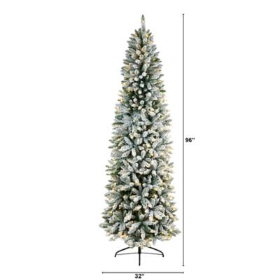 Image showing  8 ft. Slim Flocked Montreal Fir Artificial Christmas Tree with Warm White LED Lights and Bendable Branches