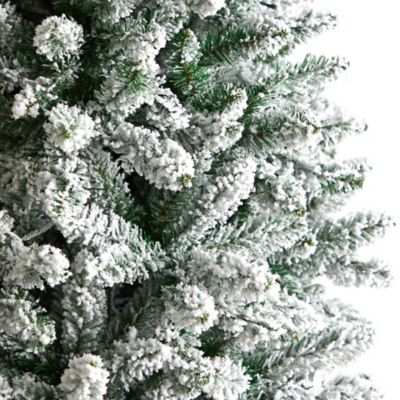 Image showing  8 ft. Slim Flocked Montreal Fir Artificial Christmas Tree with Warm White LED Lights and Bendable Branches