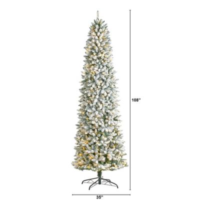 Image showing  9 ft. Slim Flocked Montreal Fir Artificial Christmas Tree with Warm White LED Lights and Bendable Branches