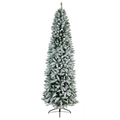 Image showing  9 ft. Slim Flocked Montreal Fir Artificial Christmas Tree with Warm White LED Lights and Bendable Branches