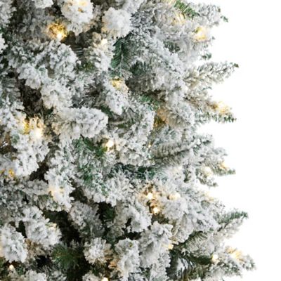 Image showing  9 ft. Slim Flocked Montreal Fir Artificial Christmas Tree with Warm White LED Lights and Bendable Branches