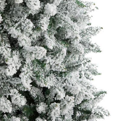 Image showing  9 ft. Slim Flocked Montreal Fir Artificial Christmas Tree with Warm White LED Lights and Bendable Branches