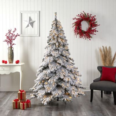 Image showing 6 th Nearly Natural 7 ft. Flocked Austria Fir Artificial Christmas Tree with Warm White LED Lights and Bendable Branches