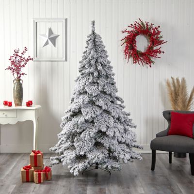 Image showing 7 th Nearly Natural 7 ft. Flocked Austria Fir Artificial Christmas Tree with Warm White LED Lights and Bendable Branches