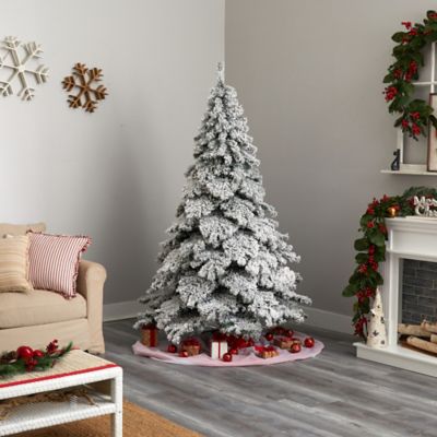 Image showing 9 th Nearly Natural 7 ft. Flocked Austria Fir Artificial Christmas Tree with Warm White LED Lights and Bendable Branches