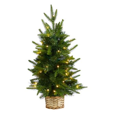 Nearly Natural 2 ft. Artificial Christmas Tree with Clear LED Lights in Decorative Basket