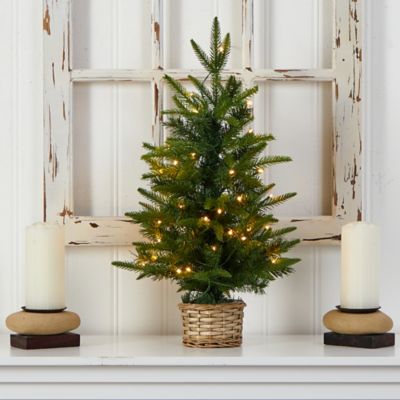 Image showing 2 ft. Pre-Lit Artificial Christmas Tree in Decorative Basket, Clear LED Lights
