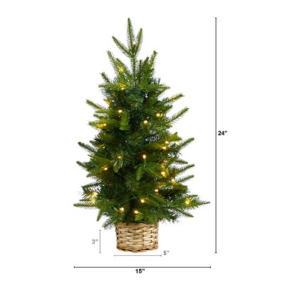 Image showing 2 ft. Pre-Lit Artificial Christmas Tree in Decorative Basket, Clear LED Lights