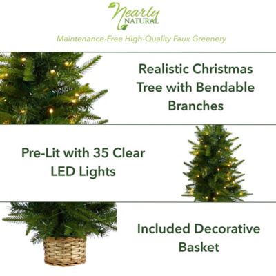 Image showing 2 ft. Pre-Lit Artificial Christmas Tree in Decorative Basket, Clear LED Lights