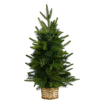 Image showing 2 ft. Pre-Lit Artificial Christmas Tree in Decorative Basket, Clear LED Lights