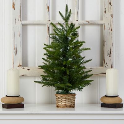Image showing 5 th Nearly Natural2 ft. Pre-Lit Artificial Christmas Tree in Decorative Basket, Clear LED Lights