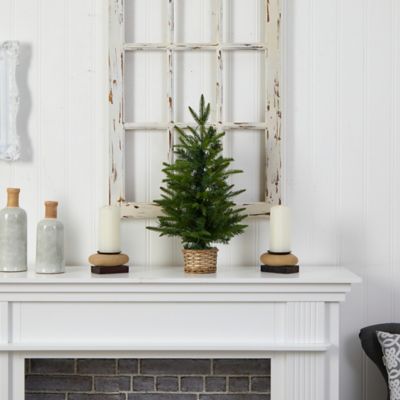 Image showing 6 th Nearly Natural2 ft. Pre-Lit Artificial Christmas Tree in Decorative Basket, Clear LED Lights