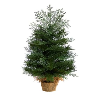 Image showing  2 ft. Pre-Lit Artificial Christmas Tree in Burlap Base, Warm White LED Lights