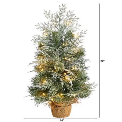 Image showing  2 ft. Pre-Lit Winter Frosted Artificial Christmas Tree in Burlap Base
