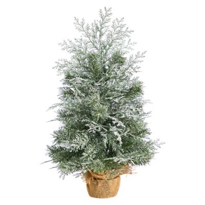 Image showing  2 ft. Pre-Lit Winter Frosted Artificial Christmas Tree in Burlap Base