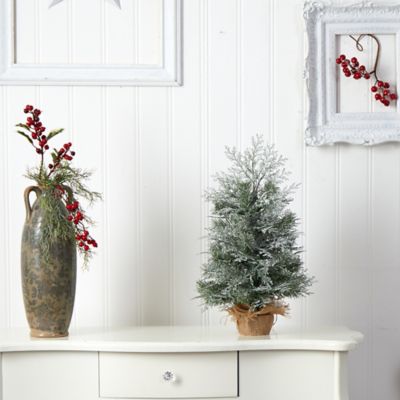 Image showing  2 ft. Pre-Lit Winter Frosted Artificial Christmas Tree in Burlap Base