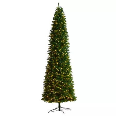 Nearly Natural 11 ft Slim Green Mountain Pine Artificial Christmas Tree with Clear LED Lights and Bendable Branches Artificial Christmas Trees