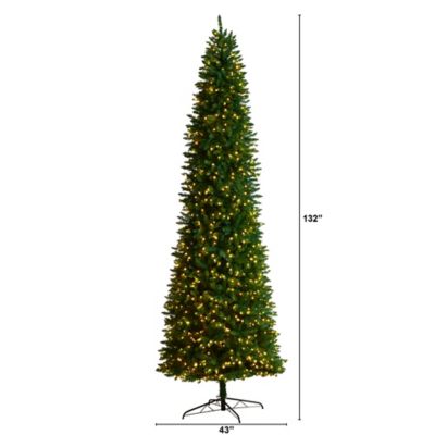 Image showing  11 ft. Pre-Lit Slim Green Mountain Pine Artificial Christmas Tree with Bendable Branches, Clear LED Lights