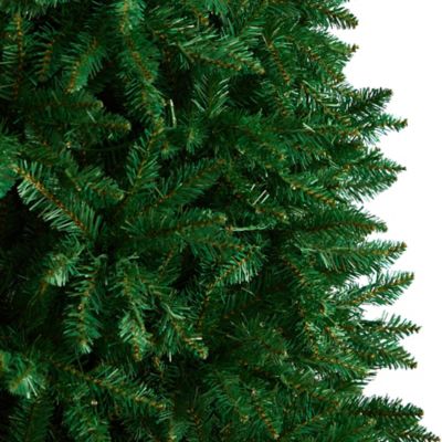 Image showing  11 ft. Pre-Lit Slim Green Mountain Pine Artificial Christmas Tree with Bendable Branches, Clear LED Lights