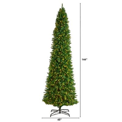 Image showing  12 ft. Pre-Lit Slim Green Mountain Pine Artificial Christmas Tree, Clear LED Lights