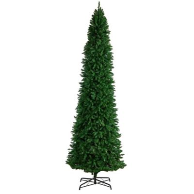 Image showing  12 ft. Pre-Lit Slim Green Mountain Pine Artificial Christmas Tree, Clear LED Lights