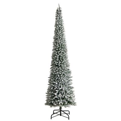 Image showing  12 ft. Pre-Lit Flocked Pencil Artificial Christmas Tree with Bendable Branches, Clear Lights