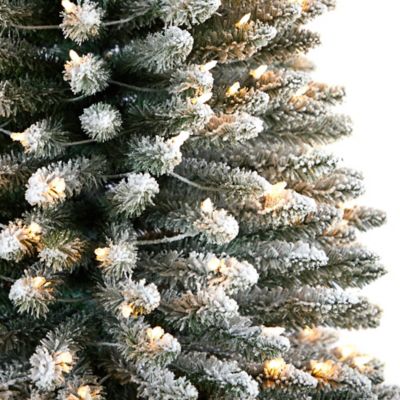 Image showing  12 ft. Pre-Lit Flocked Pencil Artificial Christmas Tree with Bendable Branches, Clear Lights