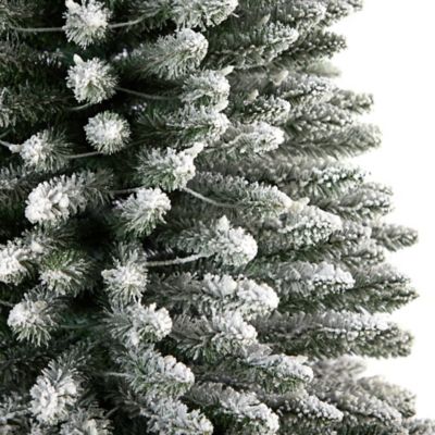 Image showing  12 ft. Pre-Lit Flocked Pencil Artificial Christmas Tree with Bendable Branches, Clear Lights