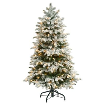 Nearly Natural 4 ft. Flocked North Carolina Fir Artificial Christmas Tree with 250 Warm White Lights, Bendable Branches