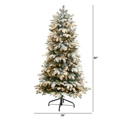 Image showing  5 ft. Flocked North Carolina Fir Artificial Christmas Tree with Warm White Lights and Bendable Branches