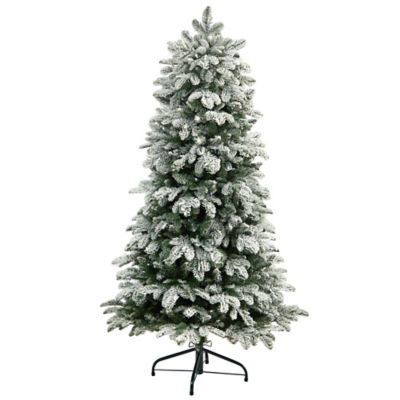 Image showing  5 ft. Flocked North Carolina Fir Artificial Christmas Tree with Warm White Lights and Bendable Branches