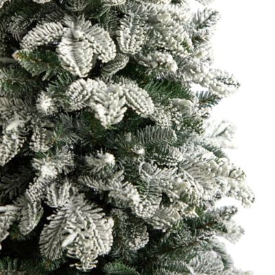 Image showing  5 ft. Flocked North Carolina Fir Artificial Christmas Tree with Warm White Lights and Bendable Branches
