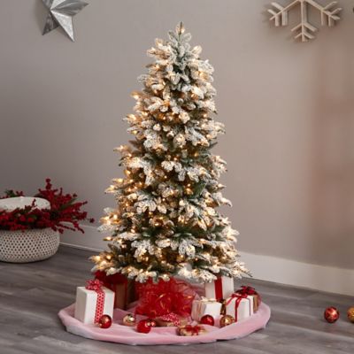 Image showing 6 th Nearly Natural 5 ft. Flocked North Carolina Fir Artificial Christmas Tree with Warm White Lights and Bendable Branches