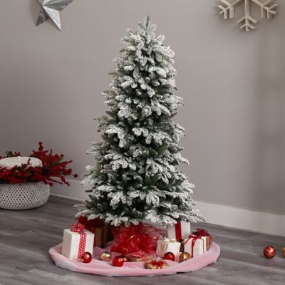 Image showing 7 th Nearly Natural 5 ft. Flocked North Carolina Fir Artificial Christmas Tree with Warm White Lights and Bendable Branches