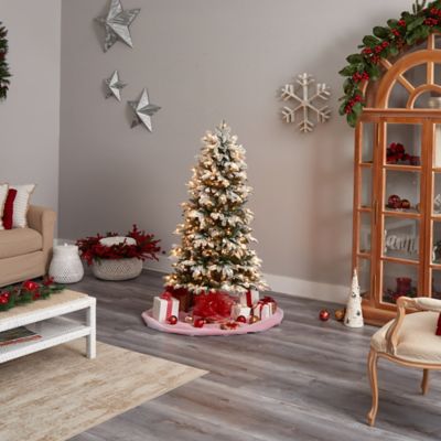 Image showing 8 th Nearly Natural 5 ft. Flocked North Carolina Fir Artificial Christmas Tree with Warm White Lights and Bendable Branches